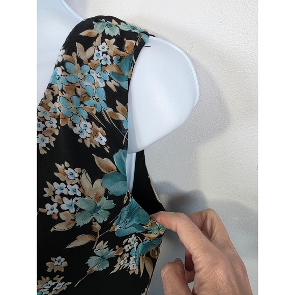 Connected Apparel Black Floral Print V Neck Midi Dress Women's Size 6 /A100 - Picture 5 of 9